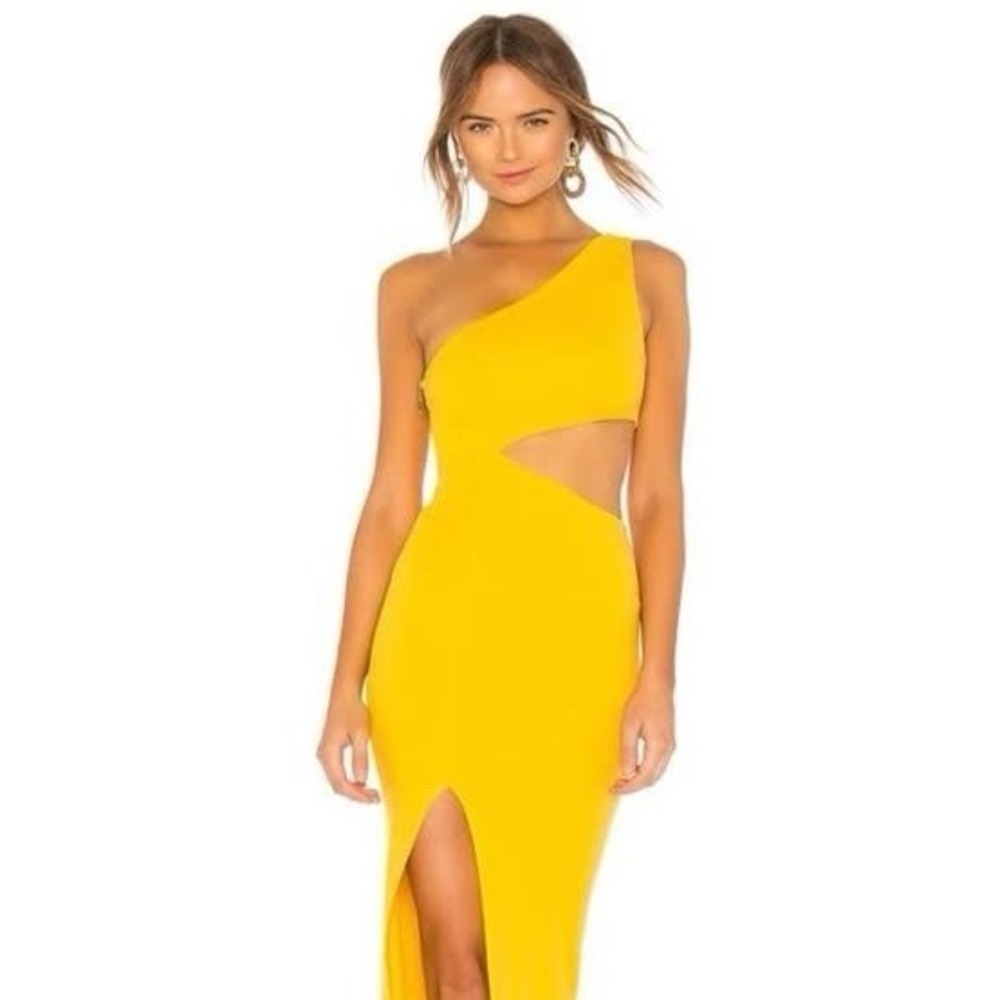 NBD X Naven Marissa Cutout One Shoulder Maxi Dress Canary Yellow M Revolve Party